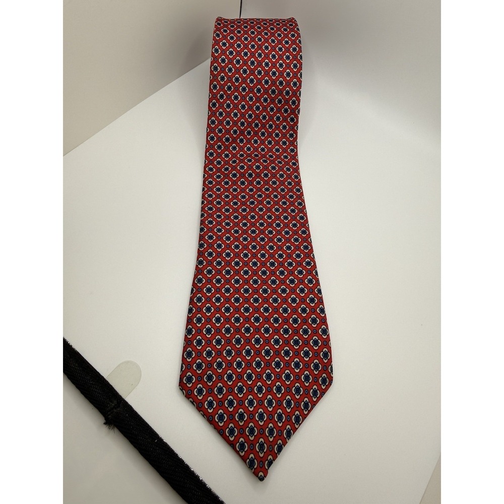Hardy Amies London Silk Tie Red Blue Geometric Floral Classic 58.5" x 3.25"‎
